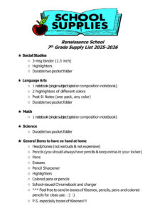 7th grade school supply list
