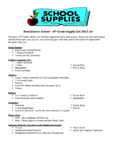 8th grade school supply list